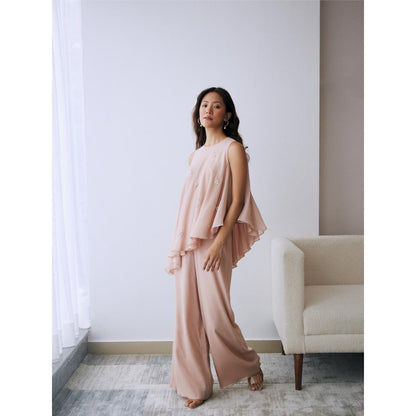 Lavanya Ahuja Blush Asymmetrical Tunic and Palazzo (Set of 2)