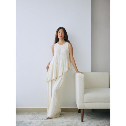 Lavanya Ahuja Ivory Asymmetrical Tunic and Palazzo (Set of 2)
