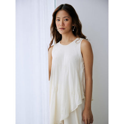 Lavanya Ahuja Ivory Asymmetrical Tunic and Palazzo (Set of 2)