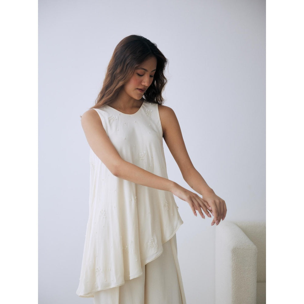 Lavanya Ahuja Ivory Asymmetrical Tunic and Palazzo (Set of 2)