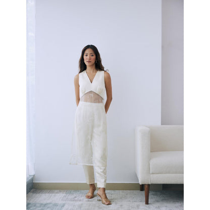 Lavanya Ahuja Ivory Organza and Linen Kurta and Part (Set of 2)