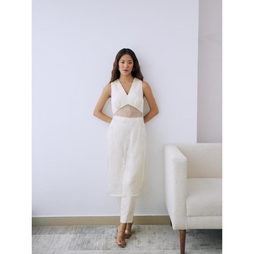 Lavanya Ahuja Ivory Organza and Linen Kurta and Part (Set of 2)