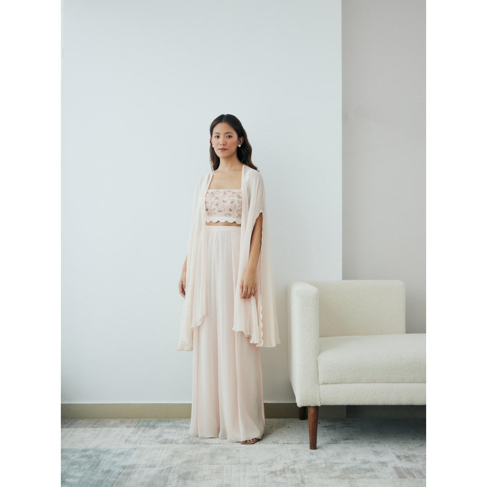 Lavanya Ahuja Blush Cloudland Crop Top with Pant and Cape (Set of 3)