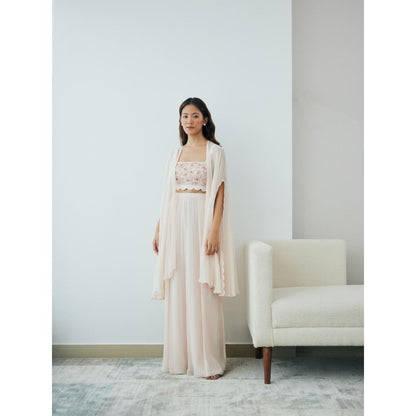 Lavanya Ahuja Blush Cloudland Crop Top with Pant and Cape (Set of 3)