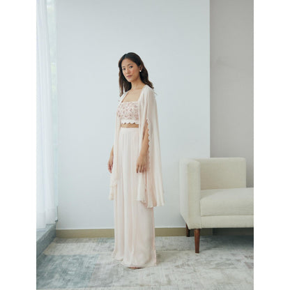 Lavanya Ahuja Blush Cloudland Crop Top with Pant and Cape (Set of 3)