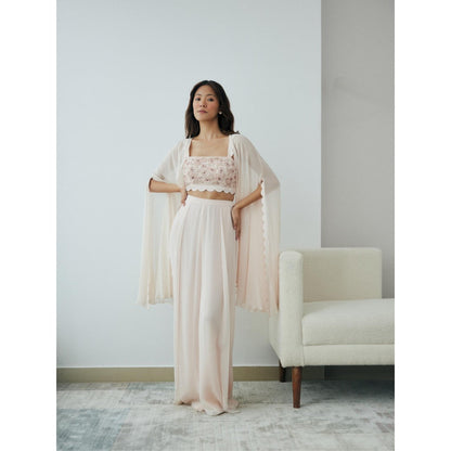 Lavanya Ahuja Blush Cloudland Crop Top with Pant and Cape (Set of 3)