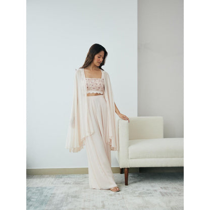 Lavanya Ahuja Blush Cloudland Crop Top with Pant and Cape (Set of 3)