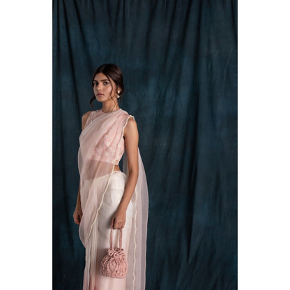 Lavanya Ahuja Ivory Ombre Pre-Draped Saree & Petticoat with Stitched Blouse (Set of 3)