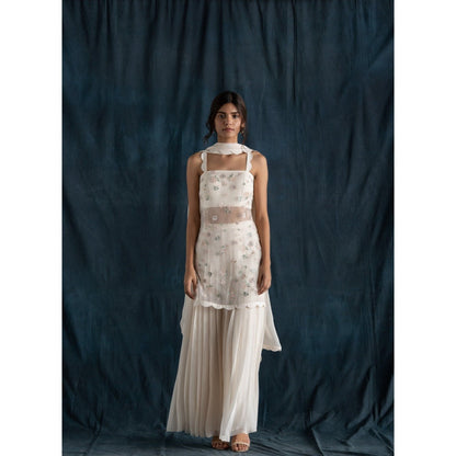 Lavanya Ahuja Ivory Organza Sharara with Tunic & Dupatta (Set of 3)