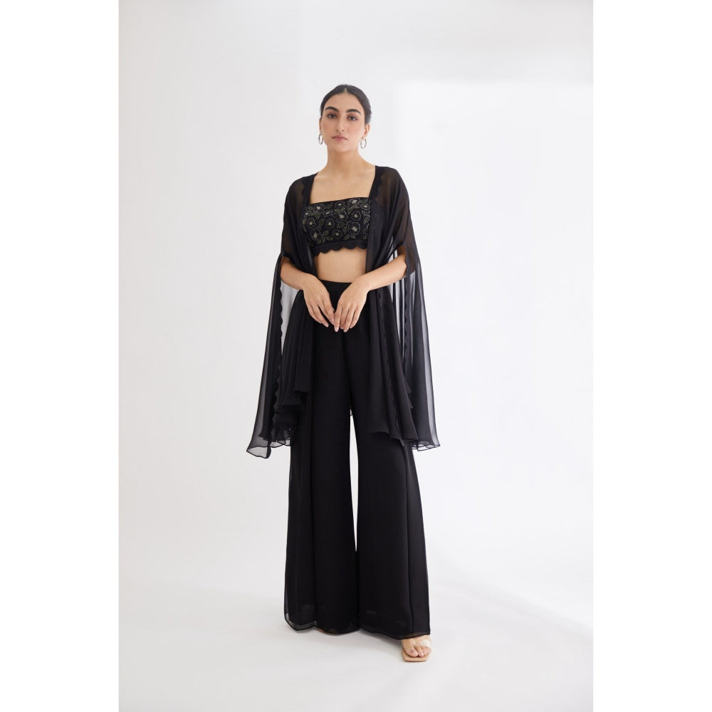 Lavanya Ahuja Midnight Cape with Top & Palazzo (Set of 3)