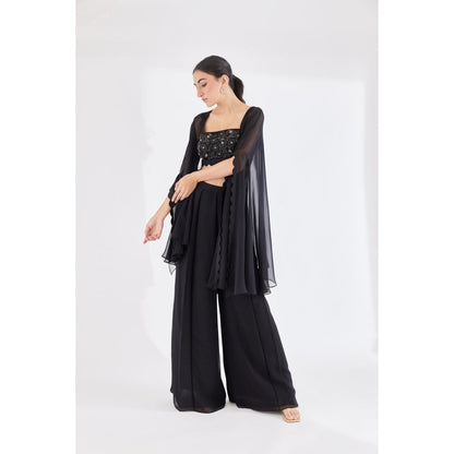 Lavanya Ahuja Midnight Cape with Top & Palazzo (Set of 3)