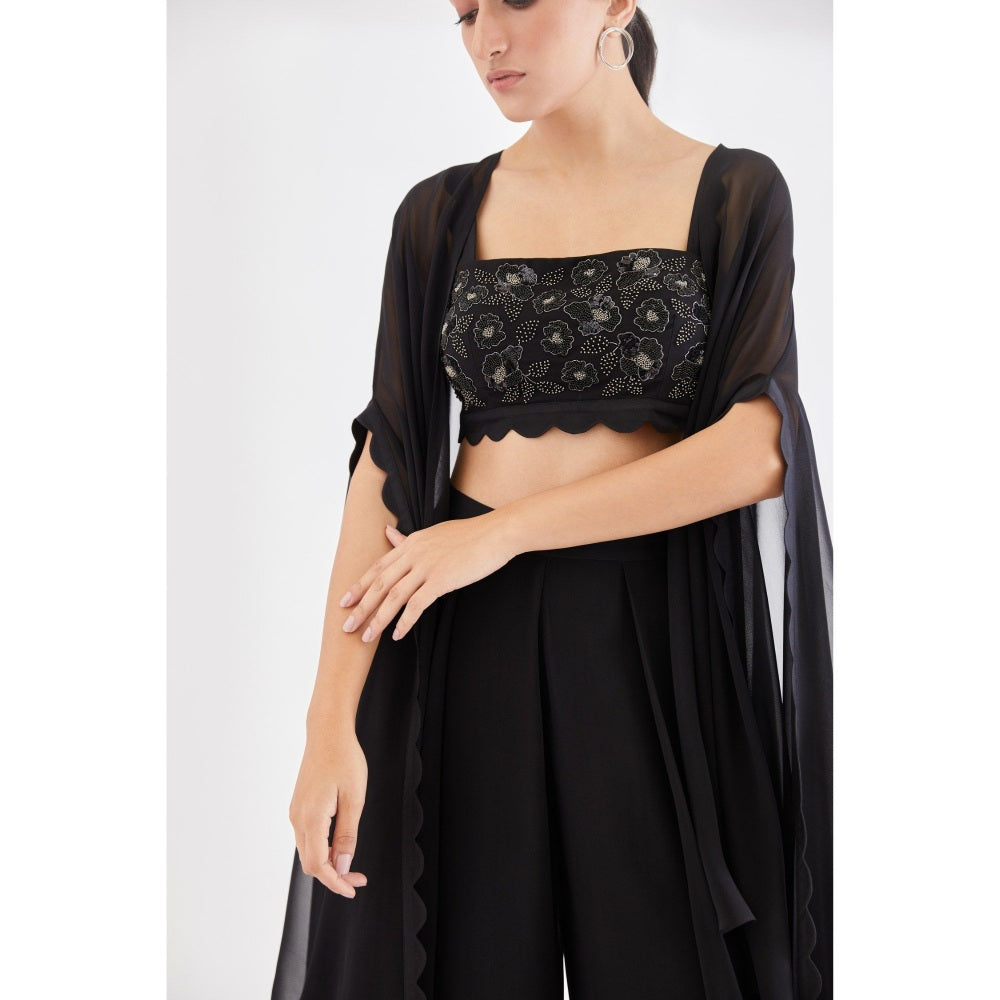 Lavanya Ahuja Midnight Cape with Top & Palazzo (Set of 3)