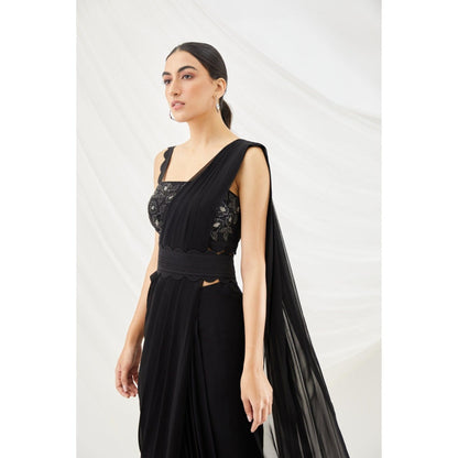 Lavanya Ahuja Cloudland Pre-Draped Saree Belt & Petticoat with Stitched Blouse (Set of 4)