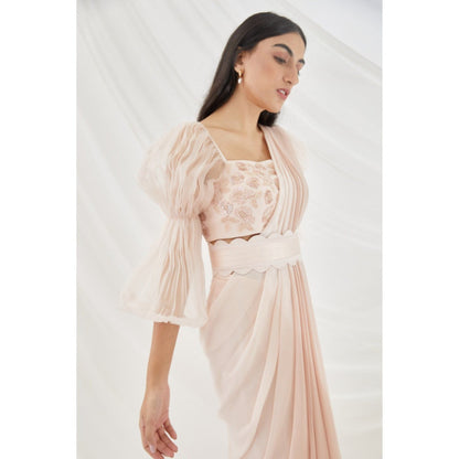 Lavanya Ahuja Blush Ombre Pre-Draped Saree Belt & Petticoat with Stitched Blouse (Set of 4)