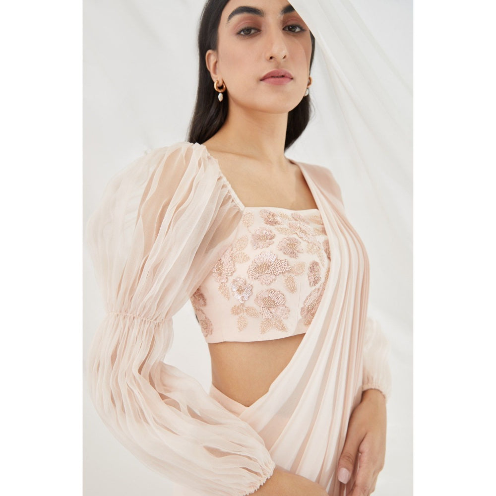 Lavanya Ahuja Blush Ombre Pre-Draped Saree Belt & Petticoat with Stitched Blouse (Set of 4)