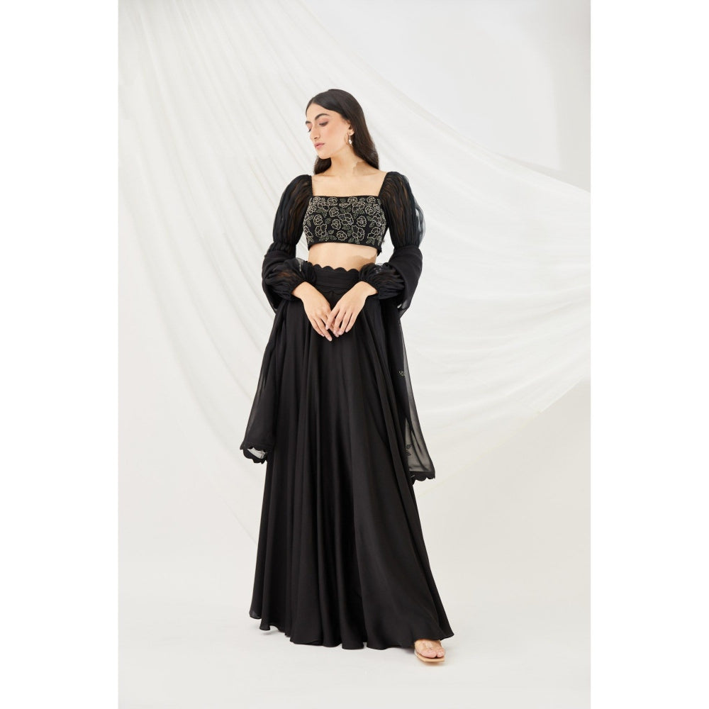 Lavanya Ahuja Midnight Billow & Breeze Lehenga & Blouse with Dupatta (Set of 3)