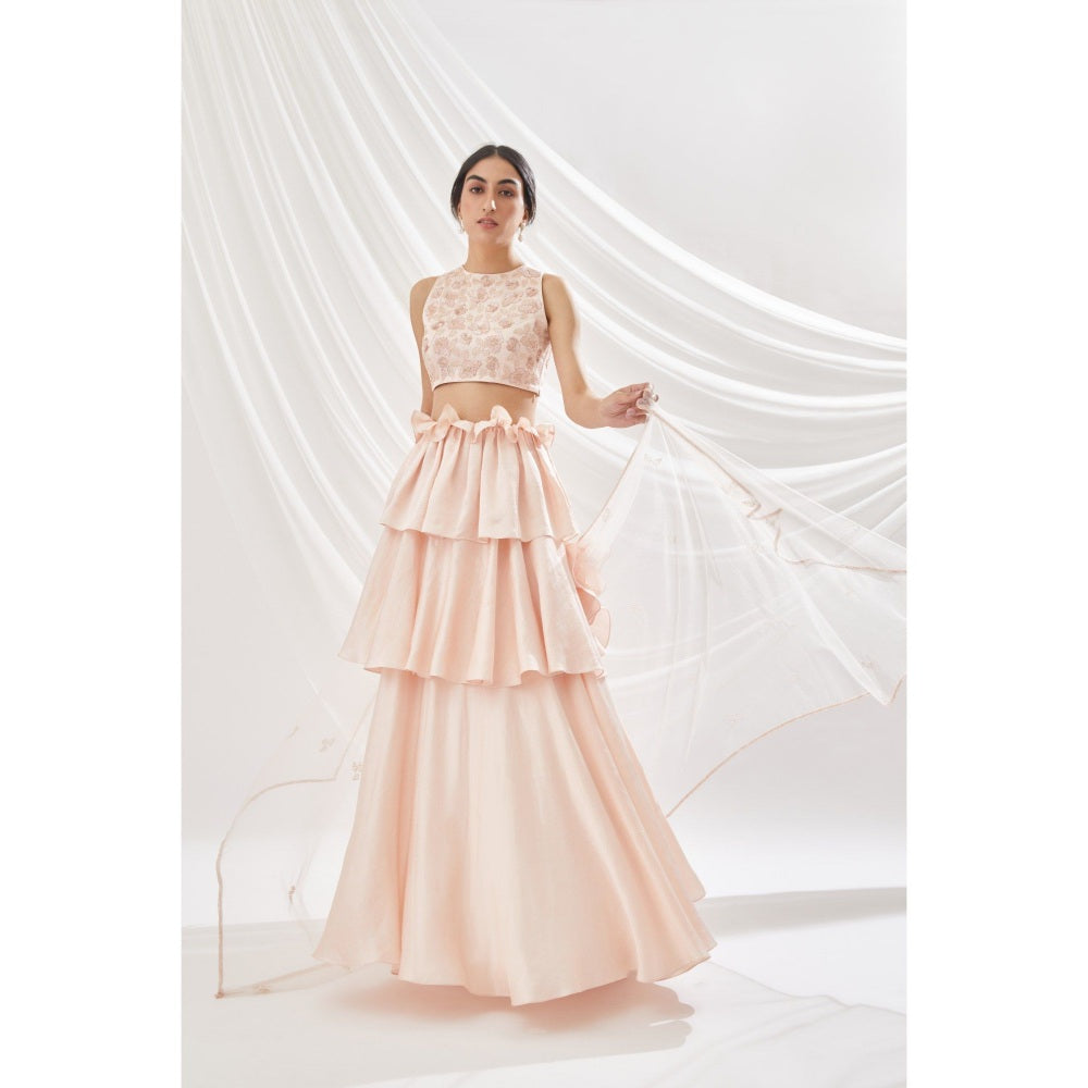 Lavanya Ahuja Blush Layered Lehenga & Blouse with Dupatta (Set of 3)