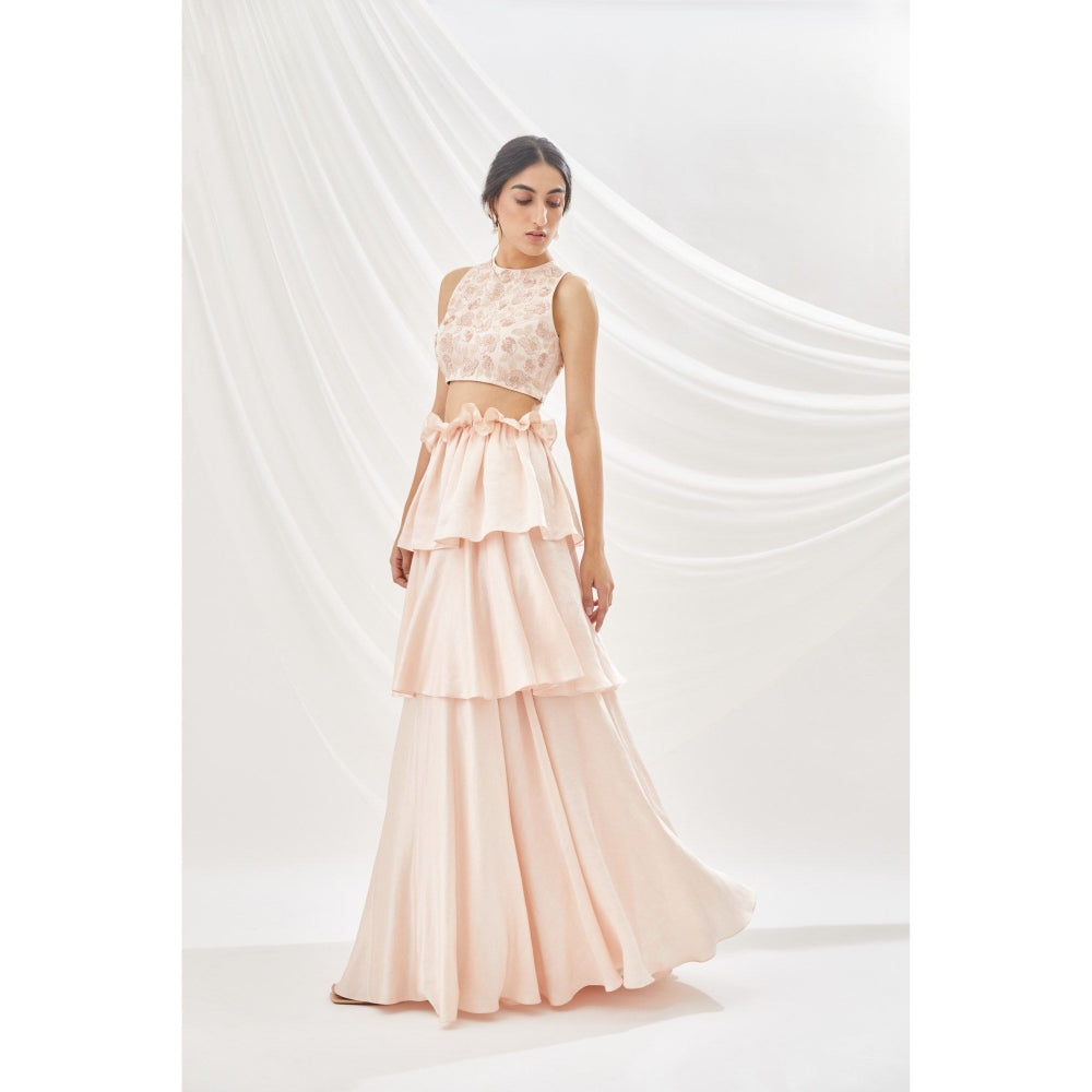Lavanya Ahuja Blush Layered Lehenga & Blouse with Dupatta (Set of 3)