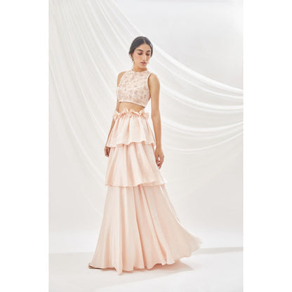Lavanya Ahuja Blush Layered Lehenga & Blouse with Dupatta (Set of 3)