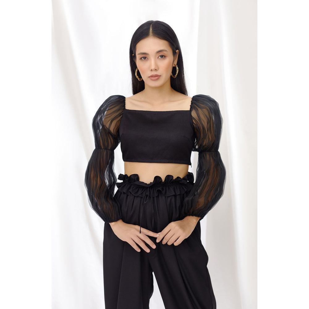 Lavanya Ahuja Midnight Billow Sleeve Crop Top