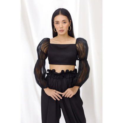 Lavanya Ahuja Midnight Billow Sleeve Crop Top