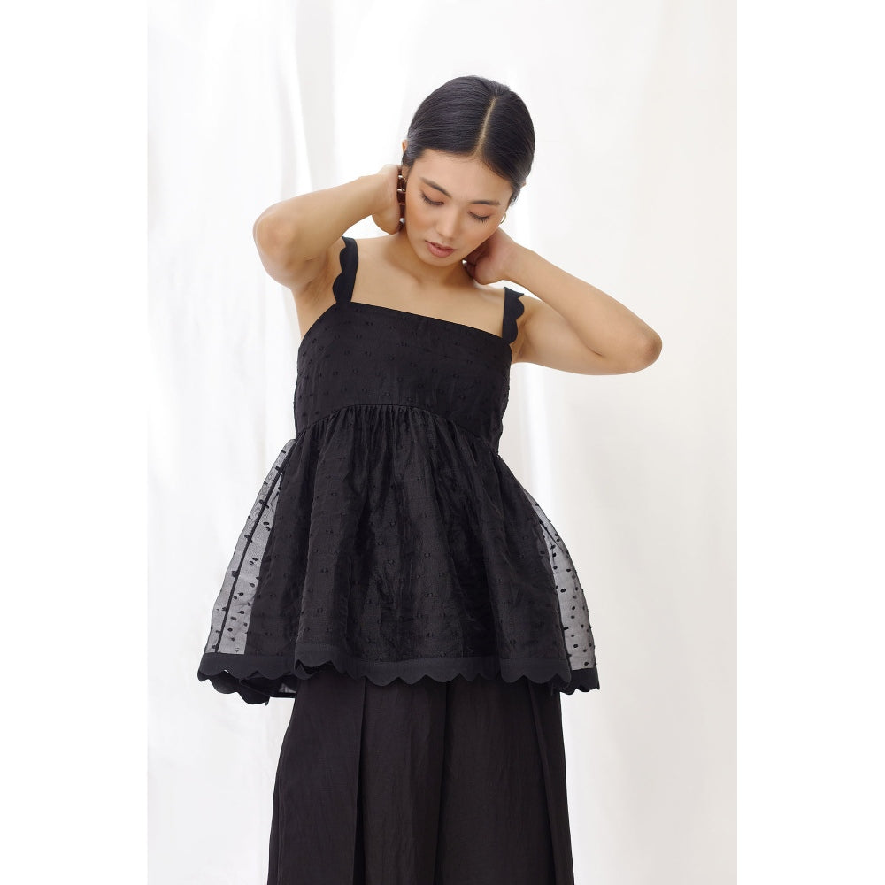 Lavanya Ahuja Midnight Scallop Detail Gathered Top