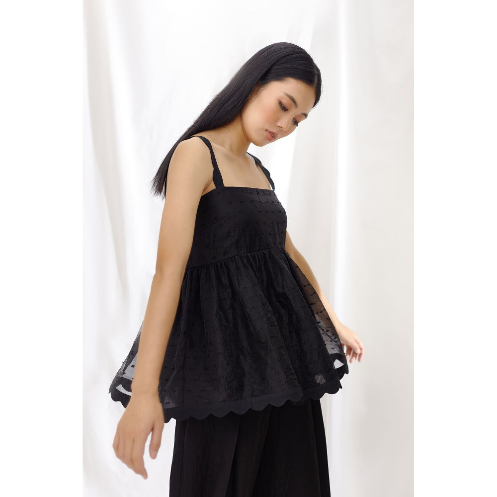 Lavanya Ahuja Midnight Scallop Detail Gathered Top