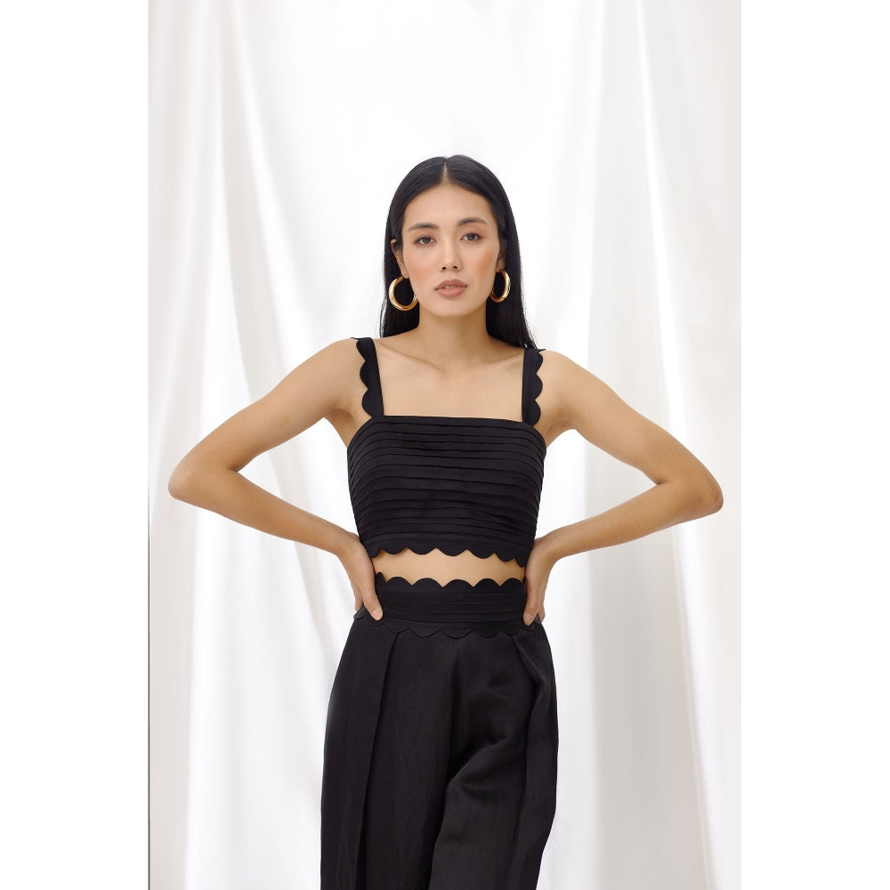 Lavanya Ahuja Midnight Pleated Scallop Detail Crop Top