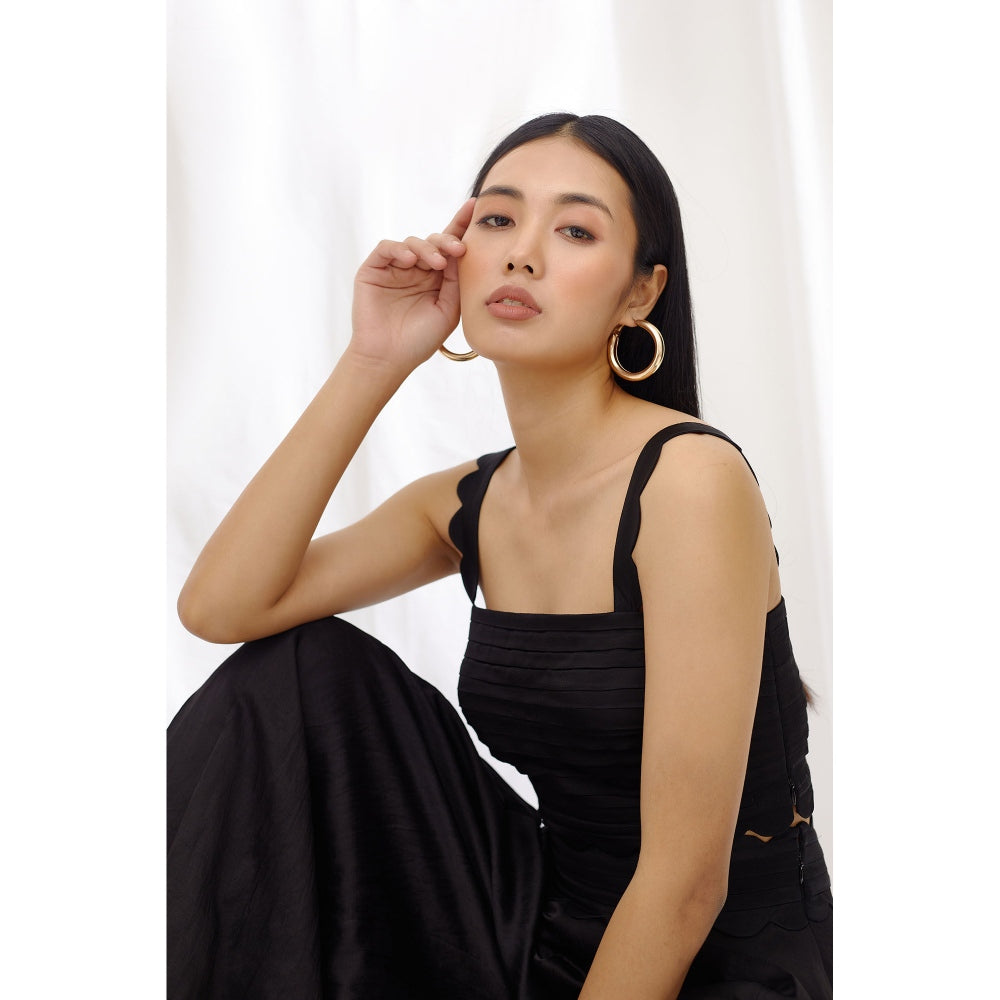 Lavanya Ahuja Midnight Pleated Scallop Detail Crop Top