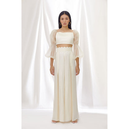 Lavanya Ahuja Ivory Billow and Breeze Top and Pant (Set of 2)