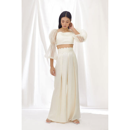 Lavanya Ahuja Ivory Billow and Breeze Top and Pant (Set of 2)
