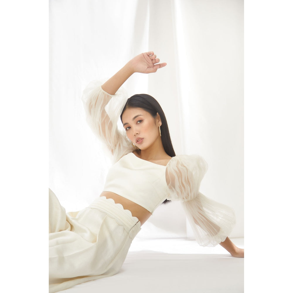Lavanya Ahuja Ivory Billow and Breeze Top and Pant (Set of 2)
