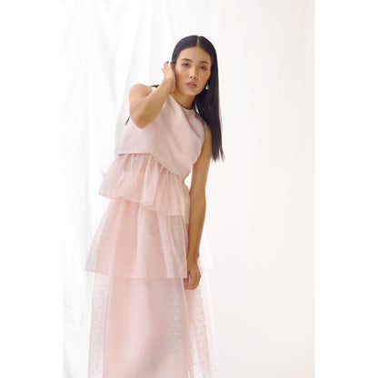 Lavanya Ahuja Rosewater Peplum Top and Skirt (Set of 2)