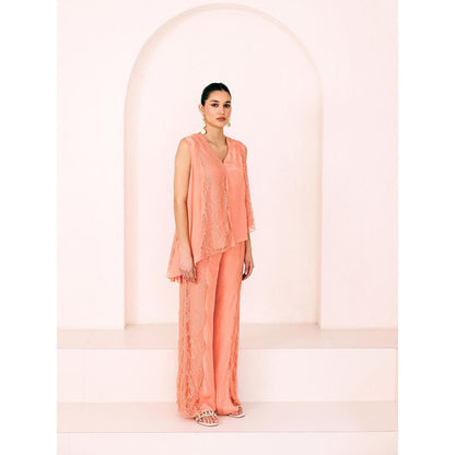 Lavanya Ahuja Peach Sunset Asymmetrical Tunic with Pant (Set of 2)
