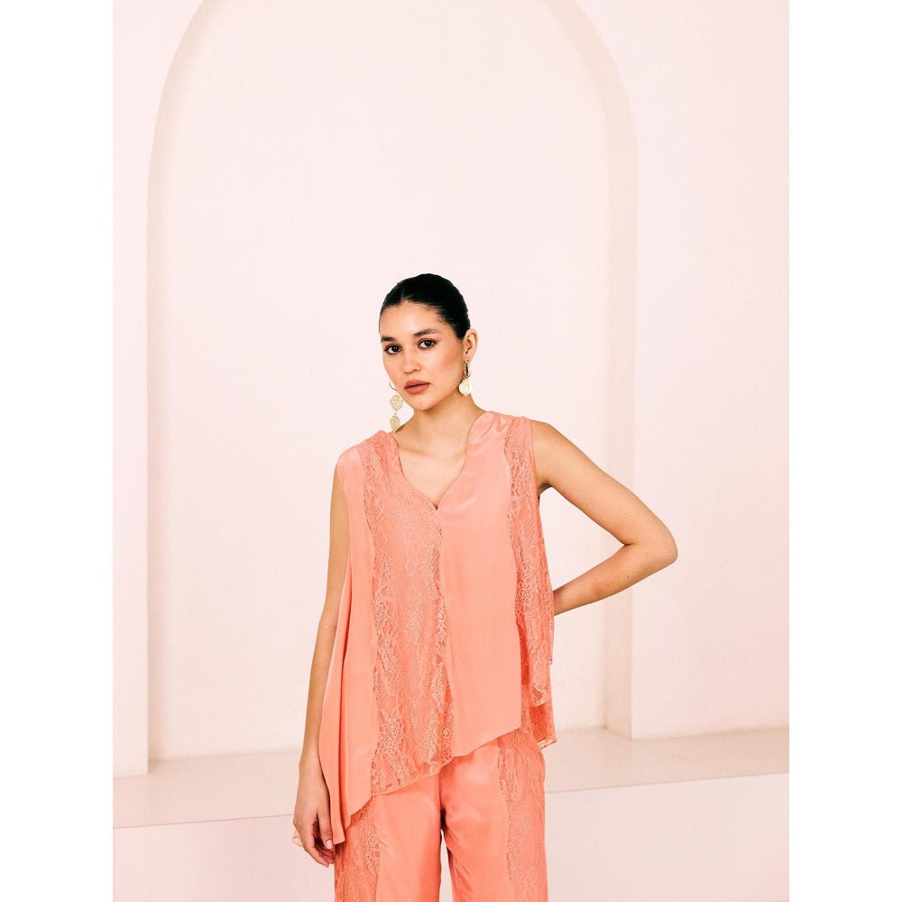 Lavanya Ahuja Peach Sunset Asymmetrical Tunic with Pant (Set of 2)