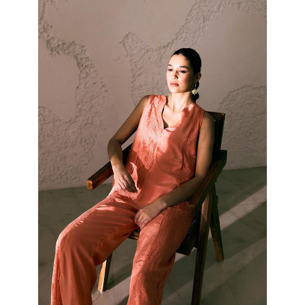 Lavanya Ahuja Peach Sunset Asymmetrical Tunic with Pant (Set of 2)