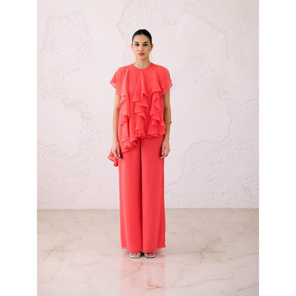 Lavanya Ahuja Red Making Waves Tunic with Pant (Set of 2)