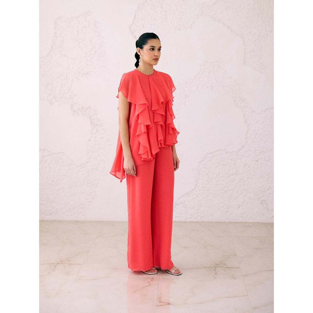 Lavanya Ahuja Red Making Waves Tunic with Pant (Set of 2)