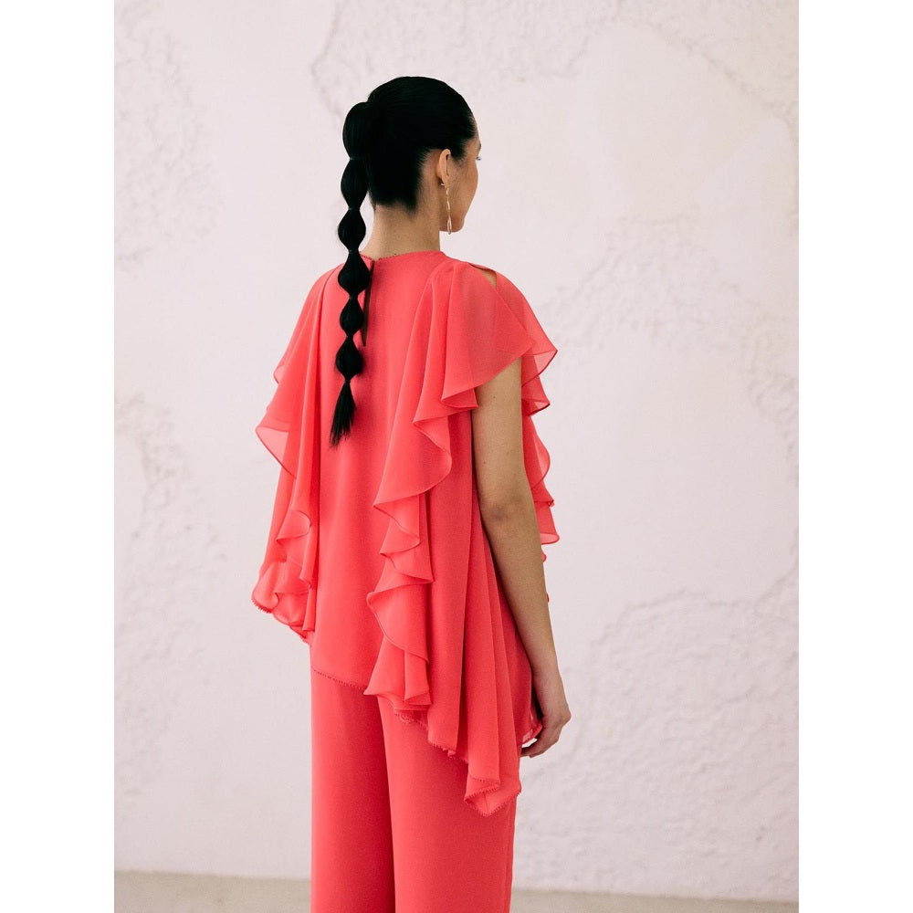 Lavanya Ahuja Red Making Waves Tunic with Pant (Set of 2)