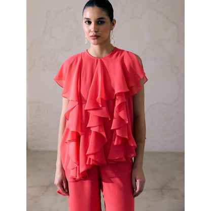 Lavanya Ahuja Red Making Waves Tunic with Pant (Set of 2)