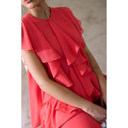 Lavanya Ahuja Red Making Waves Tunic with Pant (Set of 2)