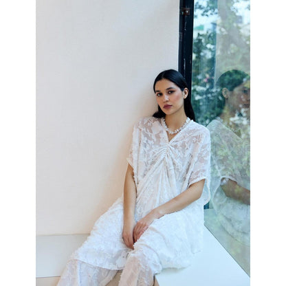 Lavanya Ahuja Pearly White Kaftan with Pant (Set of 2)