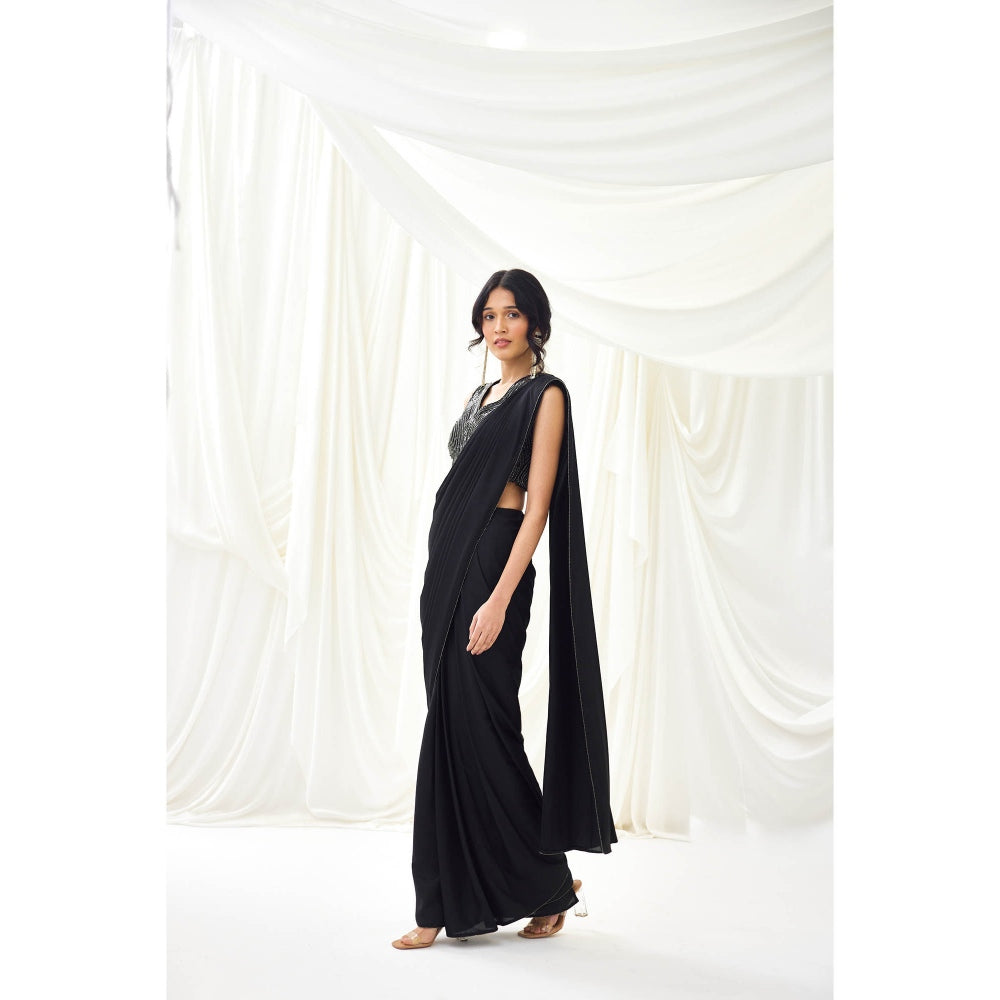 Lavanya Ahuja Black Metallic Pre-Draped Saree with Stitched Blouse