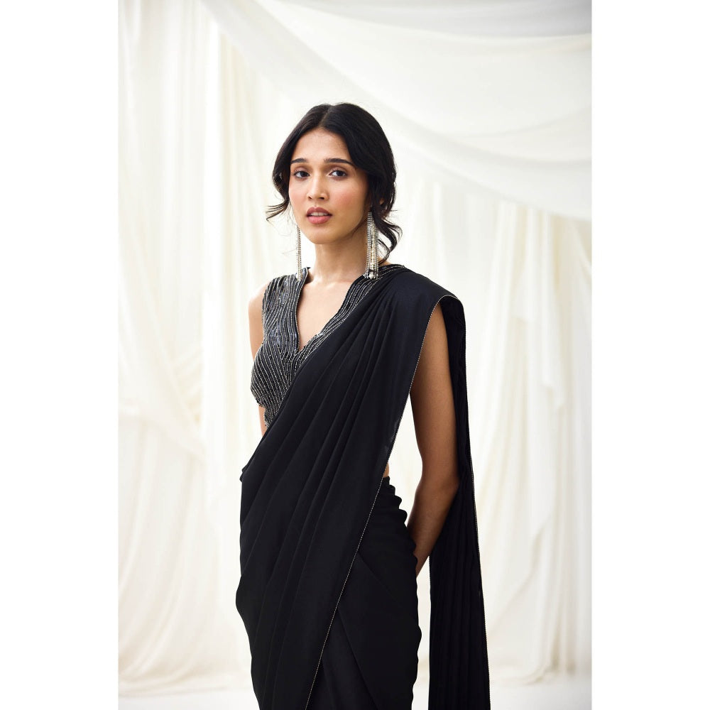 Lavanya Ahuja Black Metallic Pre-Draped Saree with Stitched Blouse