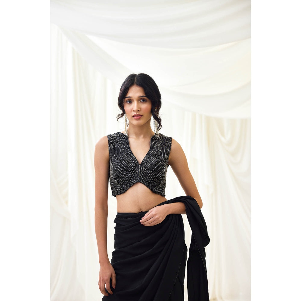 Lavanya Ahuja Black Metallic Pre-Draped Saree with Stitched Blouse