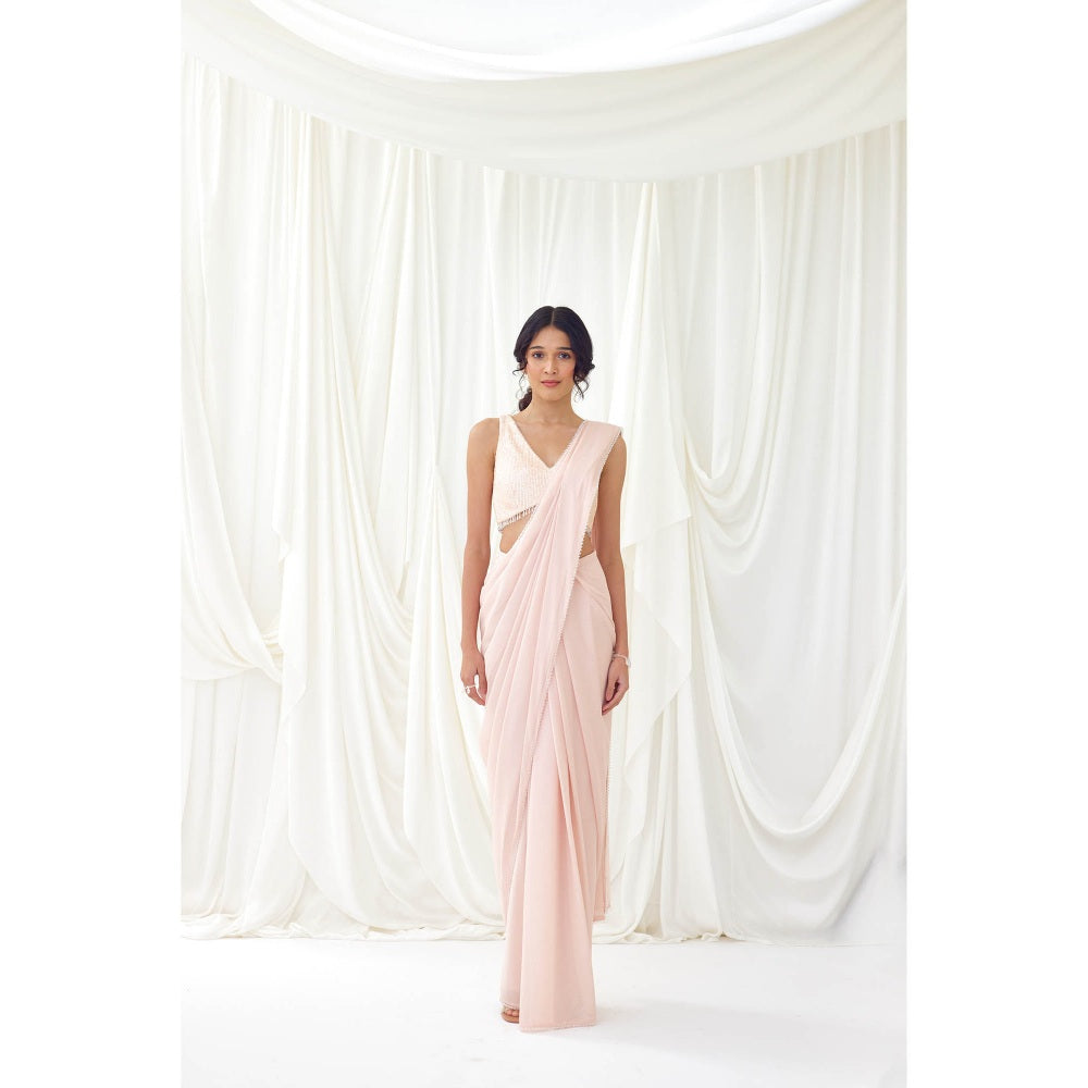 Lavanya Ahuja Pink Blush Pre-Draped Saree with Stitched Blouse