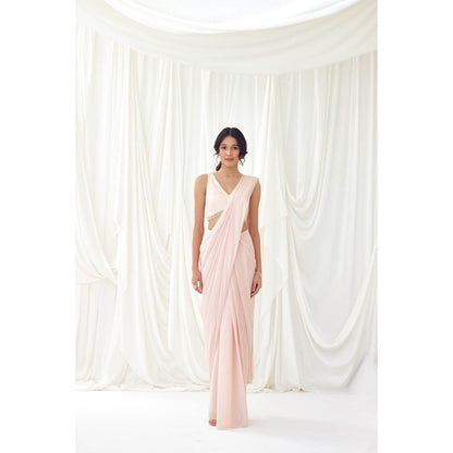 Lavanya Ahuja Pink Blush Pre-Draped Saree with Stitched Blouse