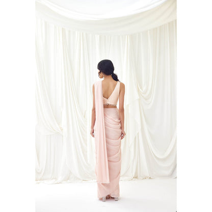 Lavanya Ahuja Pink Blush Pre-Draped Saree with Stitched Blouse