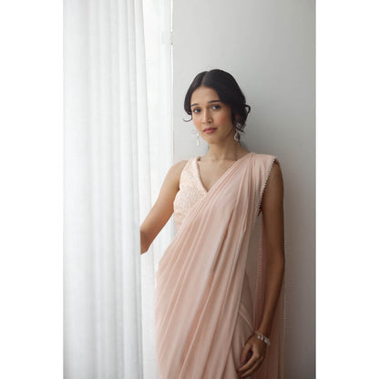 Lavanya Ahuja Pink Blush Pre-Draped Saree with Stitched Blouse