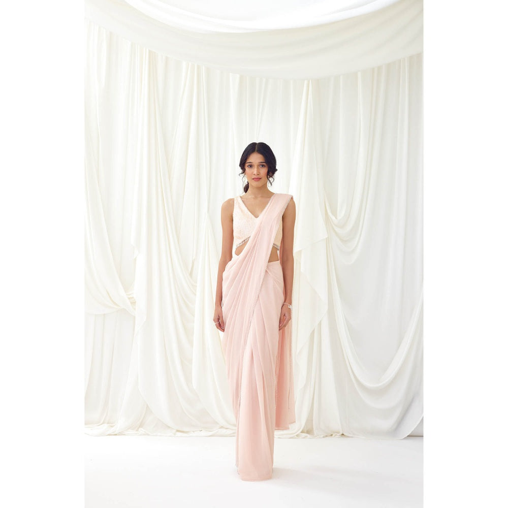 Lavanya Ahuja Pink Blush Pre-Draped Saree with Stitched Blouse